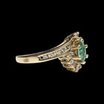 10K Yellow Gold Diamond & Marquise Cut Emerald Bypass / Split Shank / Halo Ring Size 7 1/4