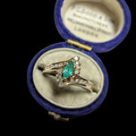 10K Yellow Gold Diamond & Marquise Cut Emerald Bypass / Split Shank / Halo Ring Size 7 1/4