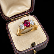 18K Yellow Gold Diamond & Natural Ruby Ring Size 7 1/2