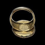 Early Chinese Export Gilt Silver / Vermeil & Carved Pink Coral Bird Ring Adjustable