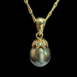 14K Yellow Gold Black Tahitian Pearl & Diamond Pendant