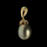14K Yellow Gold Black Tahitian Pearl & Diamond Pendant