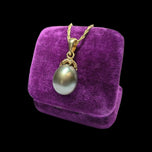 14K Yellow Gold Black Tahitian Pearl & Diamond Pendant