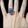 14K Yellow Gold Cage Set Synthetic Blue Spinel Cocktail Ring Size 5