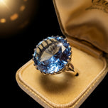 14K Yellow Gold Cage Set Synthetic Blue Spinel Cocktail Ring Size 5