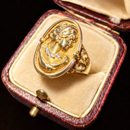 10K Yellow Gold Cameo Ring with Diamond Necklace Accents Size 6 1/4