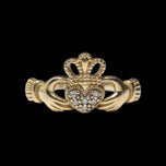 10K Yellow Gold & Diamond Irish Claddagh Ring Size 7