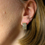 10K Yellow Gold & Diamond Three Row Omega Back Earrings