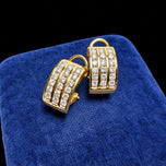 10K Yellow Gold & Diamond Three Row Omega Back Earrings