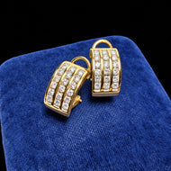 10K Yellow Gold & Diamond Three Row Omega Back Earrings