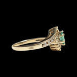 10K Yellow Gold Diamond & Marquise Cut Emerald Bypass / Split Shank / Halo Ring Size 7 1/4