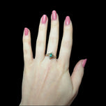10K Yellow Gold Diamond & Marquise Cut Emerald Bypass / Split Shank / Halo Ring Size 7 1/4