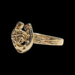 10k Yellow Gold Lucky Horseshoe & Clover Ring Size 3 1/4
