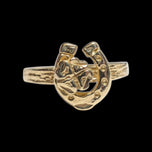 10k Yellow Gold Lucky Horseshoe & Clover Ring Size 3 1/4