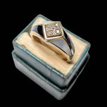 10K Yellow Gold Mother of Pearl, Black Onyx & Diamond Inlay Ring Size 4 3/4