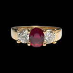 18K Yellow Gold Diamond & Natural Ruby Ring Size 7 1/2