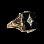 10K Yellow Gold Square Cut Art Deco Onyx & Diamond Signet Style Inlay Ring Size 11.5