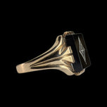 10K Yellow Gold Square Cut Art Deco Onyx & Diamond Signet Style Inlay Ring Size 11.5