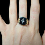 10K Yellow Gold Square Cut Art Deco Onyx & Diamond Signet Style Inlay Ring Size 11.5