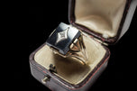 10K Yellow Gold Square Cut Art Deco Onyx & Diamond Signet Style Inlay Ring Size 11.5