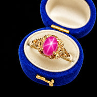 10K Yellow Gold Synthetic Pink Star Sapphire Open Work Ring Size 8