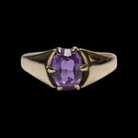 10K Yellow Gold & Synthetic Purple Sapphire Oval Bezel/Claw Set Ring Size 7 3/4