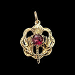 9K Yellow Gold & Garnet Scottish Thistle Pendant / Charm
