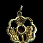 9K Yellow Gold & Garnet Scottish Thistle Pendant / Charm