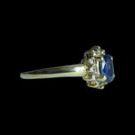 14K Yellow Gold Sapphire & Diamond Halo Ring Size 6