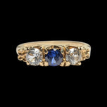 10K Yellow Gold White & Blue Synthetic Sapphire Row Ring Size 6 3/4