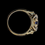 10K Yellow Gold White & Blue Synthetic Sapphire Row Ring Size 6 3/4