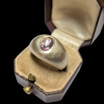 10K Yellow Gold Pink / Purple Sapphire Cabochon Brushed Chunky Statement Band Size 7 3/4