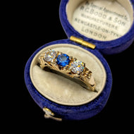 10K Yellow Gold White & Blue Synthetic Sapphire Row Ring Size 6 3/4