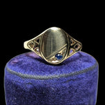 10K Yellow Gold Open Work Blue Spinel Signet Pinky Ring Size 4 3/4