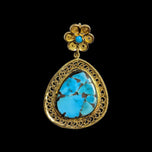 14K Yellow Gold & Turquoise Filigree / Open Work Pendant