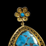 14K Yellow Gold & Turquoise Filigree / Open Work Pendant