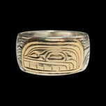 Sterling Silver & 14K Haida Northwest Coast Native American Orca Ring Size 5 3/4 Signed
