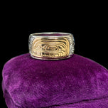 Sterling Silver & 14K Haida Northwest Coast Native American Orca Ring Size 5 3/4 Signed