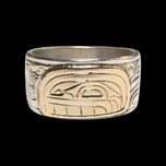 Sterling Silver & 14K Haida Northwest Coast Native American Killer Whale Head Ring Size 6 3/4 Signed
