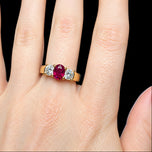 18K Yellow Gold Diamond & Natural Ruby Ring Size 7 1/2