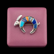 Sterling Silver TSF Earl Plummer Stone Inlay Navajo / Native American Rabbit Brooch / Pendant