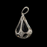 10K White Gold Onyx & Diamond Open Work Pendant - Art Deco Style