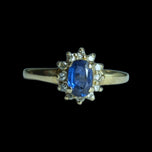 14K Yellow Gold Sapphire & Diamond Halo Ring Size 6