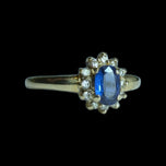 14K Yellow Gold Sapphire & Diamond Halo Ring Size 6