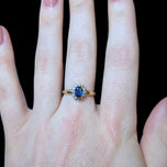 14K Yellow Gold Sapphire & Diamond Halo Ring Size 6