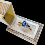 14K Yellow Gold Sapphire & Diamond Halo Ring Size 6