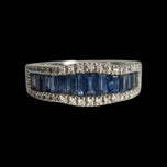 14K White Gold Channel Set Baguette Cut Sapphire & Diamond Row Band / Ring Size 7