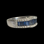 14K White Gold Channel Set Baguette Cut Sapphire & Diamond Row Band / Ring Size 7