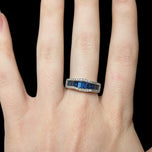 14K White Gold Channel Set Baguette Cut Sapphire & Diamond Row Band / Ring Size 7