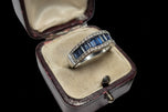14K White Gold Channel Set Baguette Cut Sapphire & Diamond Row Band / Ring Size 7